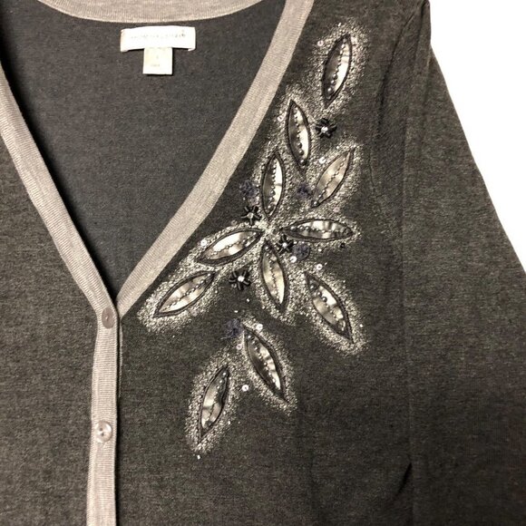 CHRISTOPHER‎ BANKS WOMEN GRAY CARDIGAN SWEATER  LG - Picture 3 of 6